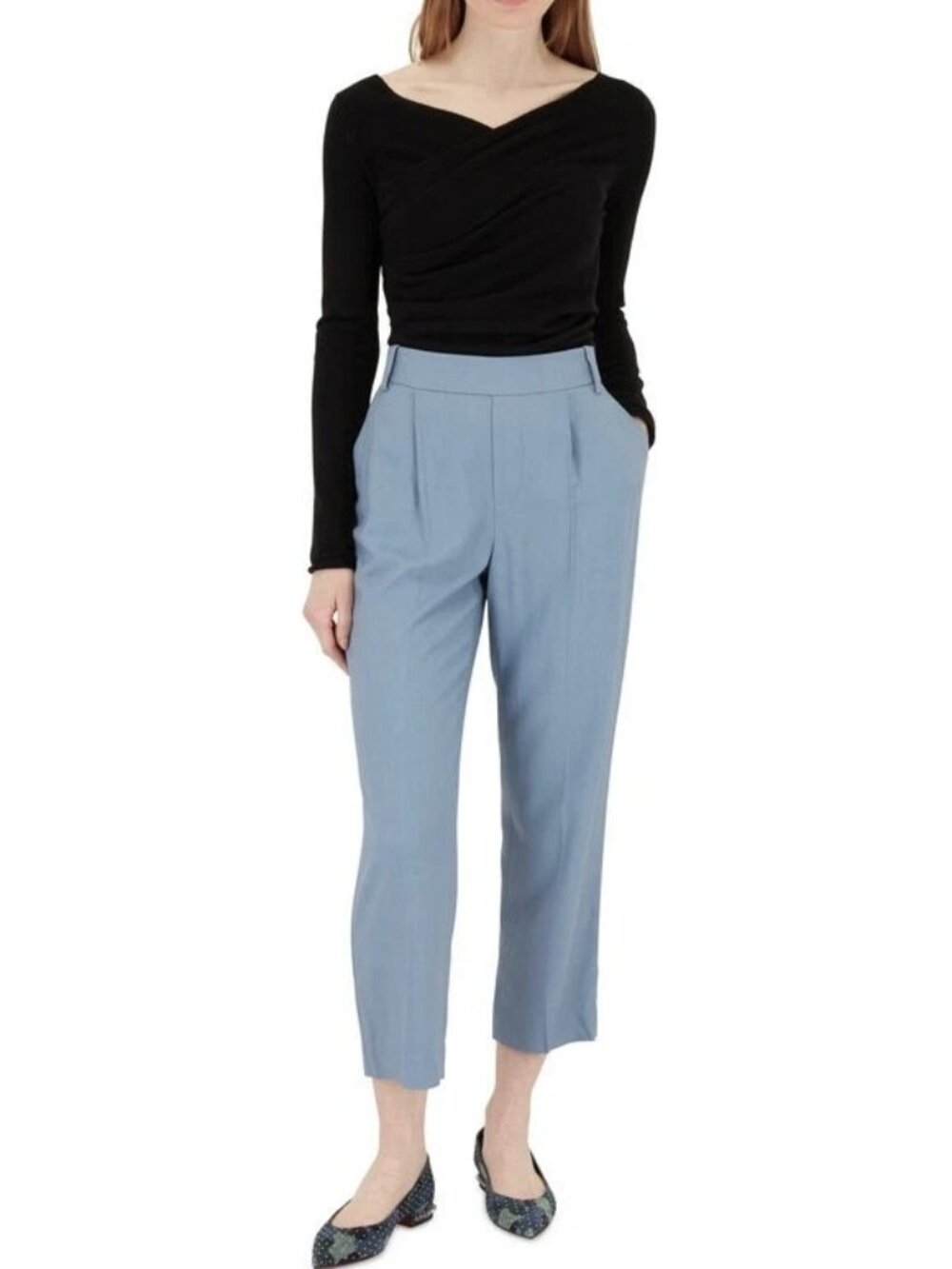 NWOT Vince Crop Pleated Straight Pull-On Elastic Waist Twill Pants Blue-Gray 1X
